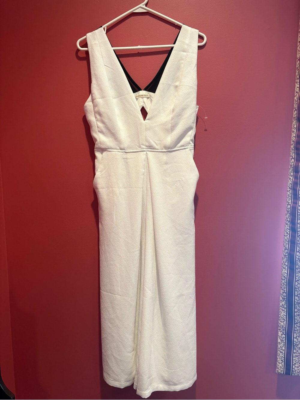 Women’s Sleeveless Mustard Seed White V-Neck Jumpsuit, Size M
